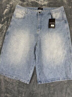 Gingtto Mens Light Wash Denim Shorts Size 40 Relaxed Fit Classic Style NWT